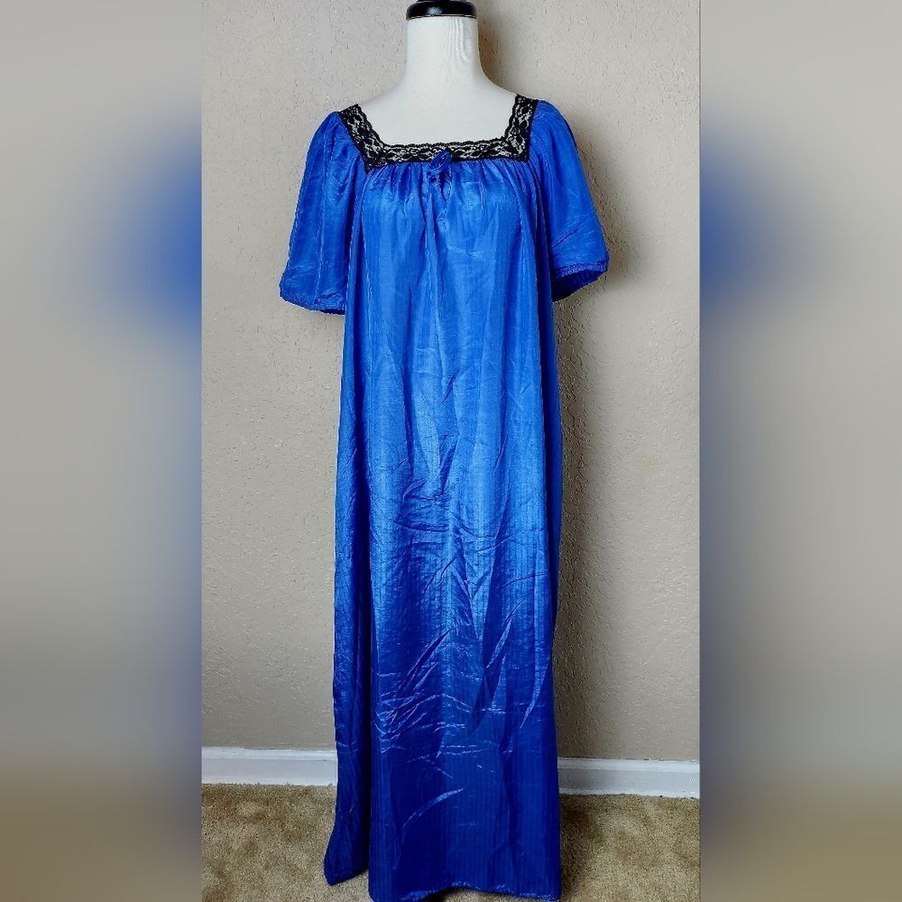 Diane Von Furstenburg Vtg Nightgown Lingerie Lace Maxi Dress Blue Black